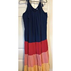 Old Navy Women’s Navy Blue Multi Striped Tiered Maxi Tank Dress Sundress  2XL